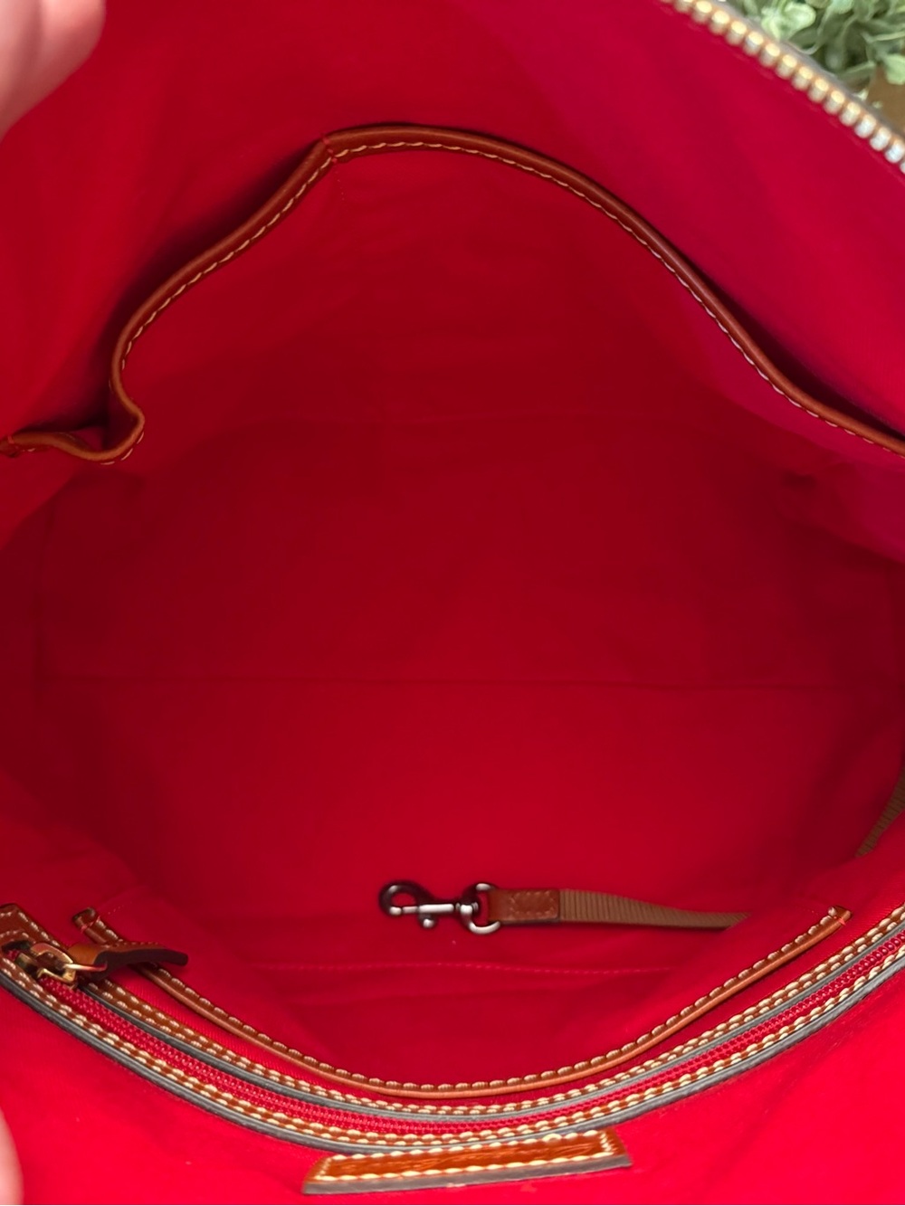 Dooney & Bourke Red Pebble Leather Satchel with Tan leather Braided Handles - Picture 9 of 15